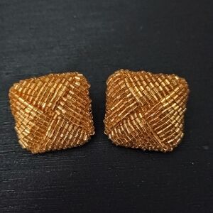 Gold Beaded Square Earrings